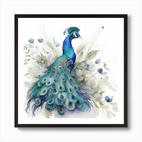 Peacock Watercolour 2 Art Print