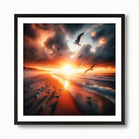 Seagulls On A Beach Art Print