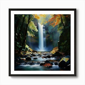 Watercolor Taranaki Falls Studio Photography Complex Details High Detail Art Print