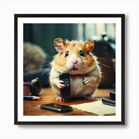 Cute Hamster With Cell Phone Art Print