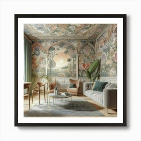 A William Morris Inspired Wallpaper Design Transforming A Modern Living Space, Style Victorian Watercolor 3 Art Print