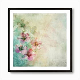 Grunge Background With Flowers 1 Art Print