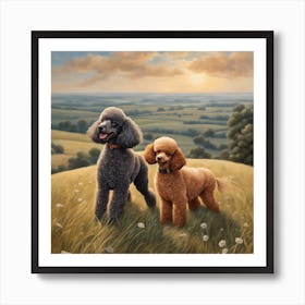 Two Poodles In A Field Art Print