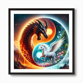 Unicorn And Dragon Yin Yang Art Art Print