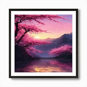 Cherry Blossoms At Sunset Art Print