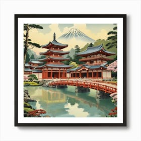 Byodo In Temple Japan Vintage Travel Art 1 Art Print 3 Art Print