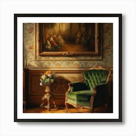 Green Chair In Front Of A Painting Art Print