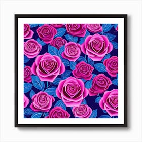 Pink Roses On A Blue Background Art Print