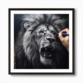 Lion Drawing Art Print