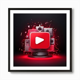 Youtube Video Streaming Platform Media Content Icon Logo Red Play Watch Channel Subscrib Art Print