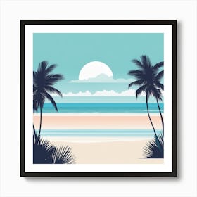 Beach Scene With Palm Trees Art Print