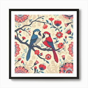 Floral Pattern With Birds Art Print