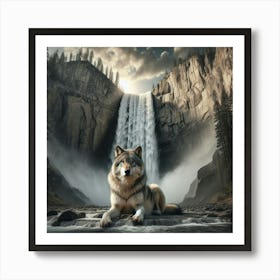 Wolf In The Waterfall Art Print