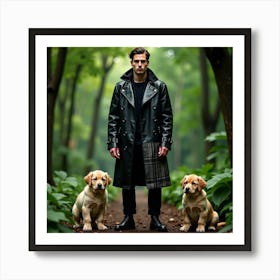 Man And Dog In The Woods Art Print