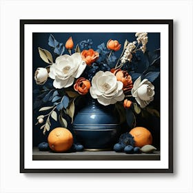 Floral Contemporary Still Life Dark Blue Art Print 3 Art Print