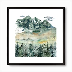 Watercolor Of Mountains Art Print