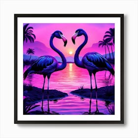 Sunset Flamingos Art Print