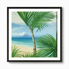 Bali Palm Leaves Blue And Gree (1) Art Print