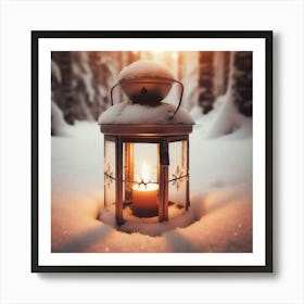 Lantern In The Snow 1 Art Print