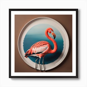 Flamingo on plate Art Print