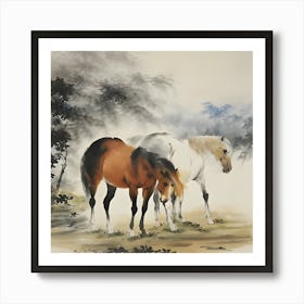 Horses In The Forest Art Print