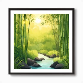 A Stream In A Bamboo Forest At Sun Rise Square Composition 312 Art Print