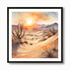 Watercolor Desert Landscape Art Print