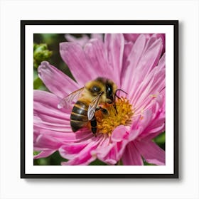 Bee On A Pink Flower Art Print