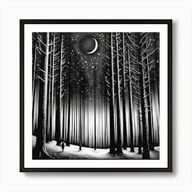 Silkscreen of night forest. Art Print