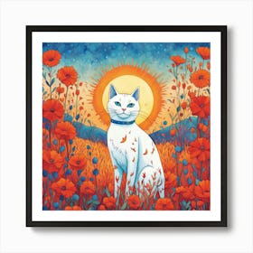 Cat In A Poppy Field Art Print