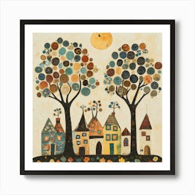 Folk Art Style Mosaic Trees 8 Poster