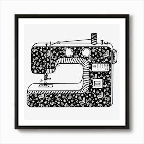 Floral Sewing Machine Black and White Art Print