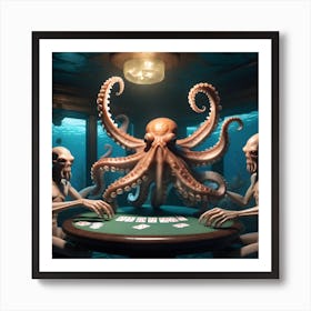 Octopuses Playing Poker Underwater Art Print