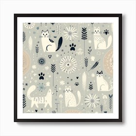 Scandinavian style,Pattern with cats Art Print