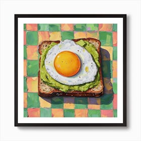 Avocado Egg On Toast Pastel Checkerboard 4 Art Print
