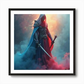 Soul Warrior In A Colorful Watercolor Mist, Dark And Vivid 1 Art Print