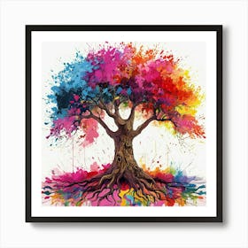 Vibrant Abstract Tree Painting With Colorful Canopy And Roots Art Print