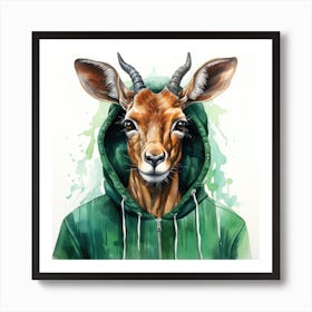 Watercolour Cartoon Impala In A Hoodie Art Print