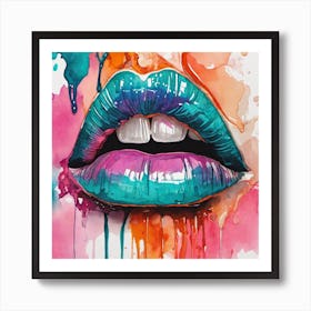 Lips Dripping With Color Art Print