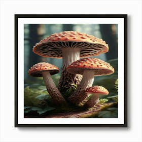 Three Mushrooms In The Forest Art Print