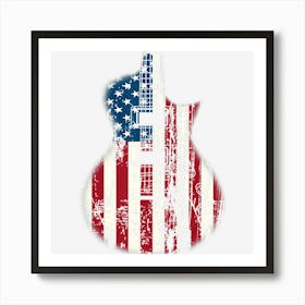 Us American Flag Guitar Musician Distressed Guitars Vintage Art Print