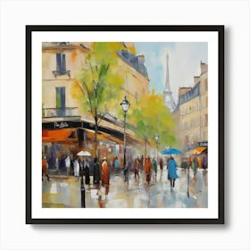 Paris Street Scene.Paris city, pedestrians, cafes, oil paints, spring colors. 2 Art Print