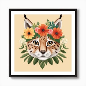 Floral Baby Lynx Nursery Illustration (38) Art Print