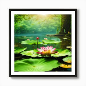 Lotus Flower In The Water Art Print