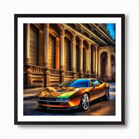 Golden Sports Car Art Print