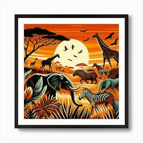 Giraffes And Zebras Affiche