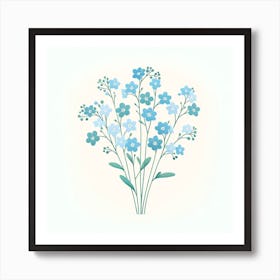 Title: "Azure Blossom Whispers"  Description: Introducing "Azure Blossom Whispers", a refreshing and serene artwork that captures the delicate charm of blue floral sprigs. This piece features an inviting palette of soft blues and gentle greens, creating a soothing ambiance in any room. Ideal for those seeking to add a touch of calming nature to their home, this digital illustration echoes the tranquility of a spring meadow. The simplistic yet captivating design is perfect for minimalist interiors or as an elegant complement to Scandinavian decor. Bring home the essence of peaceful, floral beauty with this chic and timeless print, perfect for enhancing the aesthetics of living spaces, bedrooms, or offices with its subtle grace and organic appeal. Art Print