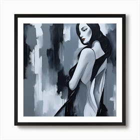 Contemporary Elegance: Monochrome Woman Portrait with Bold Red Lips Art Print