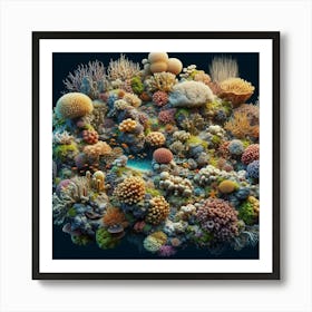 Amazing and Beautiful Digital Painting of a Thriving Coral Reef Ecosystem, with Vibrant Colors and Intricate Details of the Various Coral Species, Fish, and Other Marine Life, Set Against a Deep Blue Ocean Backdrop Art Print