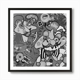 Abstract Figurative / Black & White / Zodiac Sign Capricorn / 40x40cm Art Print